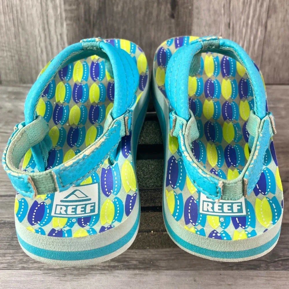 Reef Little Ahi Toddler Sandals Blue Surfboard Print Backstrap Flip Flops Size 6